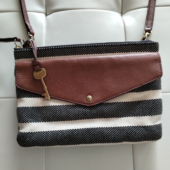 Fossil Striped Canvas and Leather Crossbody Bag - Picture 7 of 16